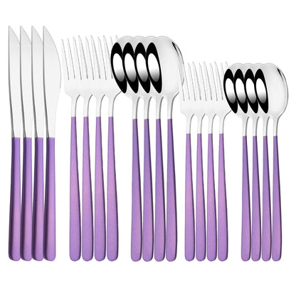 20Pcs Pink Silver Dinnerware Set Knife Dessert Fork Spoon Flatware Cutlery Set 304 Stainless Steel Silverware Tableware Kitchen