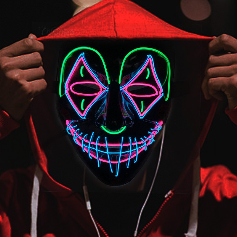 LED Killer Mask Halloween Dance Scary Theme Party Cosplay Costume Props LED Double Star Eyes Mask Glowing Colorful Creepy Mask