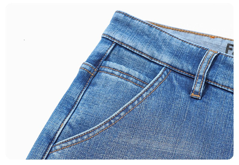 2024 Winter Warm Jeans Men's Fleece Thickened Slim Straight Trousers Fashion Stretch Cotton Casual Denim Pants Brand Clothes