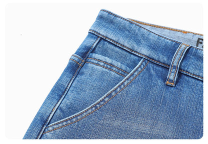 2024 Winter Warm Jeans Men's Fleece Thickened Slim Straight Trousers Fashion Stretch Cotton Casual Denim Pants Brand Clothes