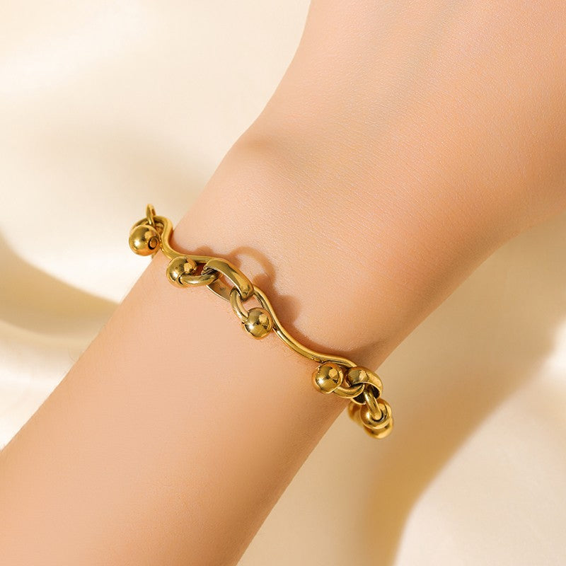 GANEMLY 316L Aço Inoxidável Metal Dourado Cor Contas Corrente Colar Pulseira Conjunto Para Mulheres Correntes Modernas Joias À Prova D'água Novo