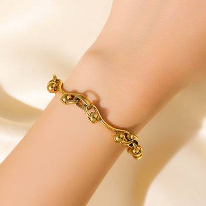 GANEMLY 316L Aço Inoxidável Metal Dourado Cor Contas Corrente Colar Pulseira Conjunto Para Mulheres Correntes Modernas Joias À Prova D'água Novo