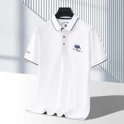 Men's Business Casual Short Sleeved Embroidered Solid Color Polo Shirt Fashionable Breathable Comfortable Summer Versatile Top