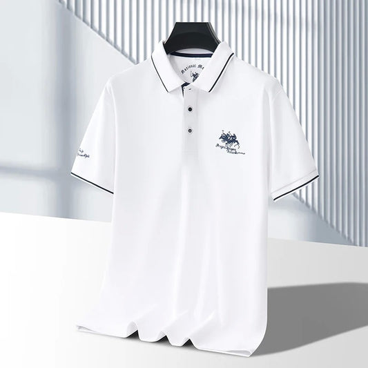 Men's Business Casual Short Sleeved Embroidered Solid Color Polo Shirt Fashionable Breathable Comfortable Summer Versatile Top
