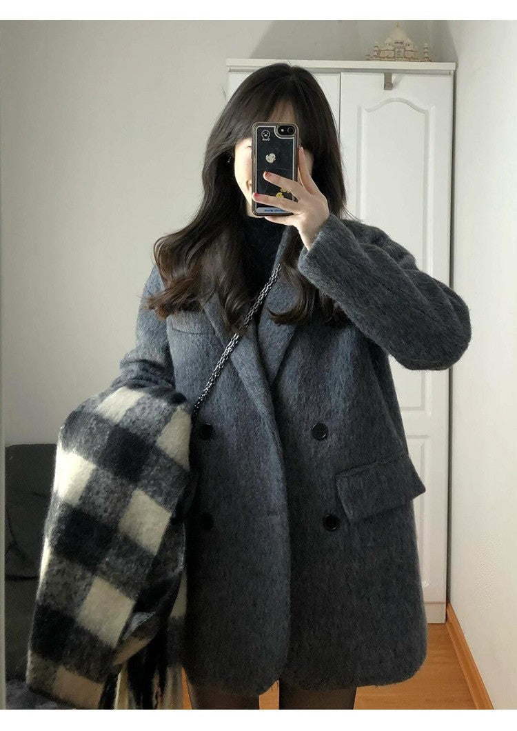 Temperament 2025 New Autumn Winter Women Woolen Suit Thick Coat Korean Style Wool Overcoat Female Office Lady Tops Female Jacket