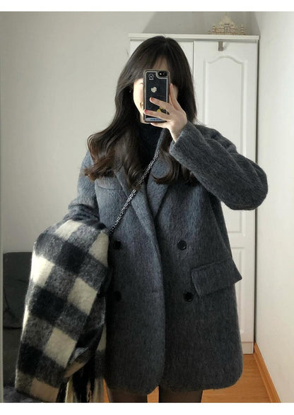 Temperament 2025 New Autumn Winter Women Woolen Suit Thick Coat Korean Style Wool Overcoat Female Office Lady Tops Female Jacket