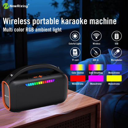 Máquina de Karaokê com 2 microfones, sistema de karaokê portátil, luz RGB, 30W, conexão automática ao ligar, para BT5.3/USB/TF/AUX