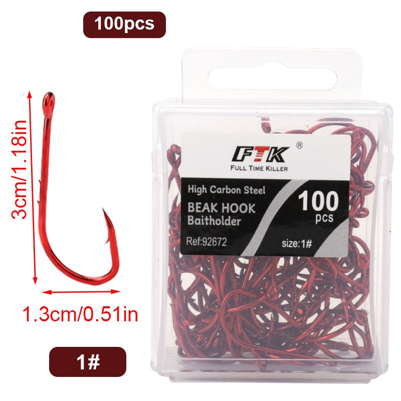 Anzóis de Pesca Vermelhos FTK 1/0-10# Iscas de Pesca com Farpa para Mar Haste Bico Porta-Isca Viva Jig de Pesca para Carpa Acessórios Anzóis de Minhoca