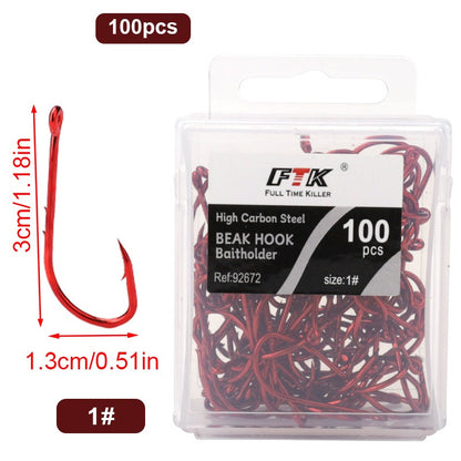 Anzóis de Pesca Vermelhos FTK 1/0-10# Iscas de Pesca com Farpa para Mar Haste Bico Porta-Isca Viva Jig de Pesca para Carpa Acessórios Anzóis de Minhoca