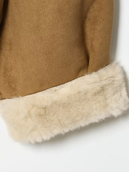 Suede Plush Both Sides Women's Coat Jacket Single Breasted Stand-Up Collar Pockets Female Jackets Autumn Loose Solid Coat Ladies