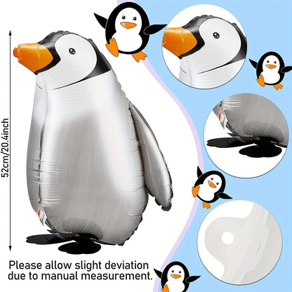 5pcs Cute Walking Standing Penguin Aluminum Balloon Traction Walking Balloon Ribbon For Kids Pet Theme Birthday Party Decoration
