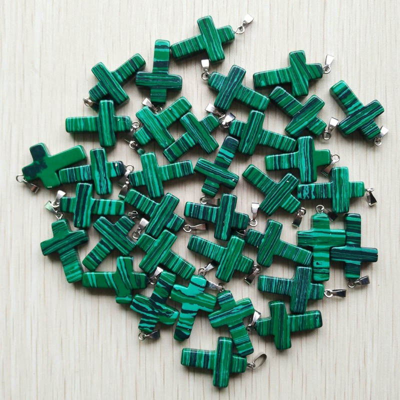 Wholesale 50pcs/lot Fashion Hot Sell Natural Stone Mixed Color Assort Cross Pendants Charms Fit Necklaces Jewelry Making