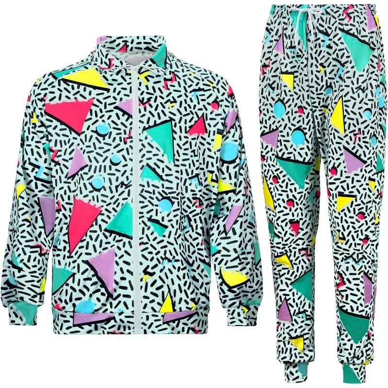 1990s Disco Tracksuit 2pcs Jogging Wear Retro Style Carnival Theme Party Suit Live Cosplay Jacket and Pants  cosplay costumes