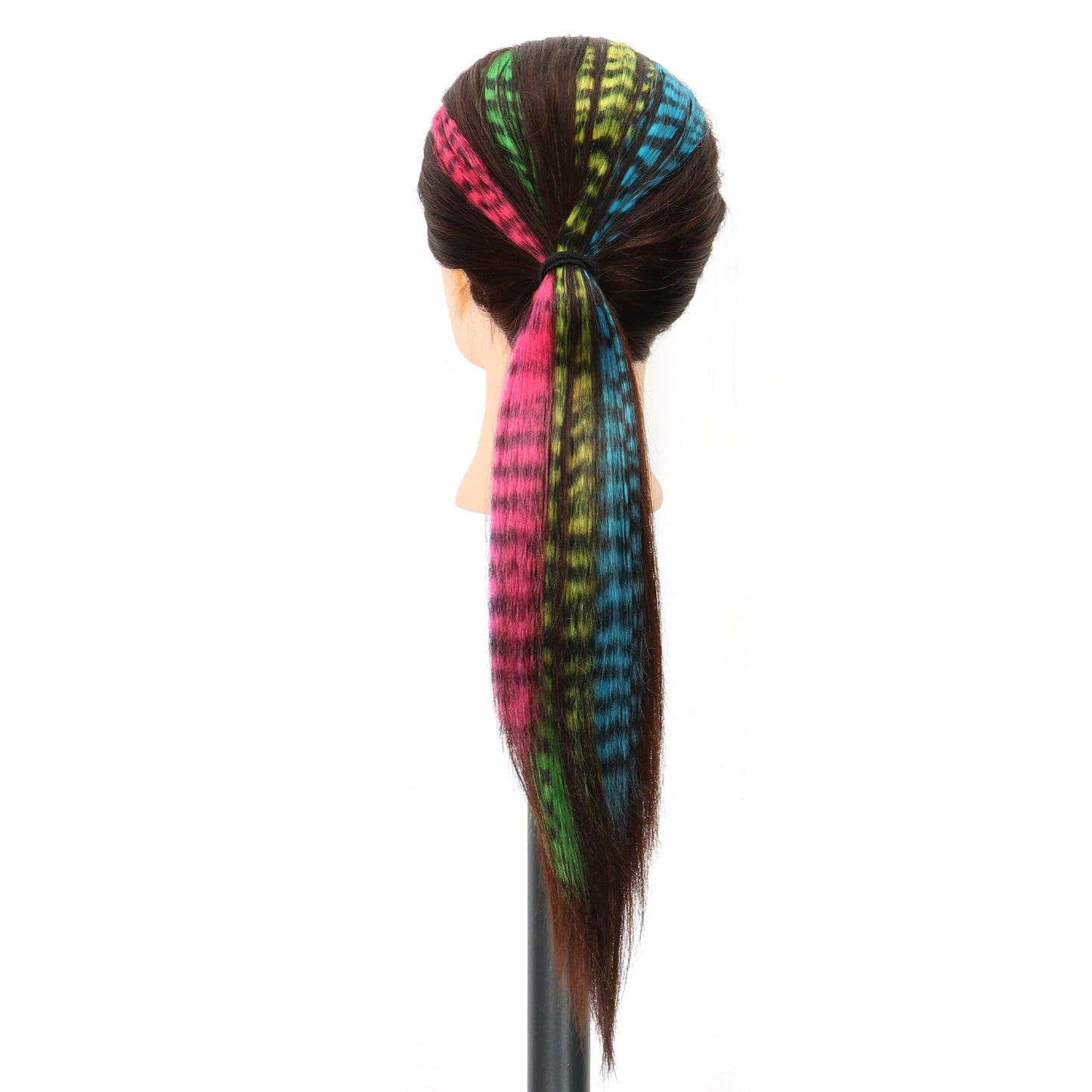 Aplique de Cabelo Sintético 18" Longo Liso Feminino de Alta Temperatura Clip In Extensão de Cabelo Peruca de Pena Azul Rosa Colorido