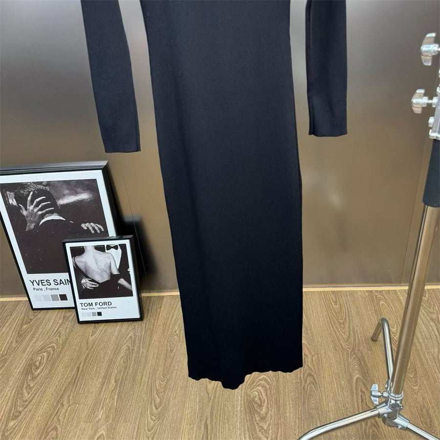 2025 Winter Women's Long Sleeve Knitted Stretch Hollow Corset Long Dress Y2K Clothing New Fashion High-Quality Party Dress bra