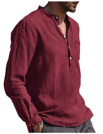 2025 Summer Hot Selling Men's Linen V-neck Long Sleeved Shirt Breathable Casual Beachwear, Business Casual Men's Clothing