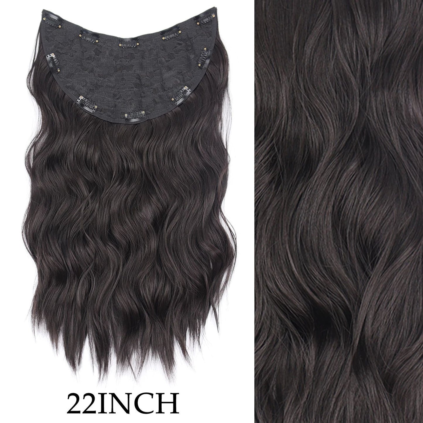 7 peças/conjunto de aplique de cabelo com 16 grampos, preto, longo e liso, cabelo natural, aplique de cabelo ombre, fibra resistente ao calor para penteado feminino