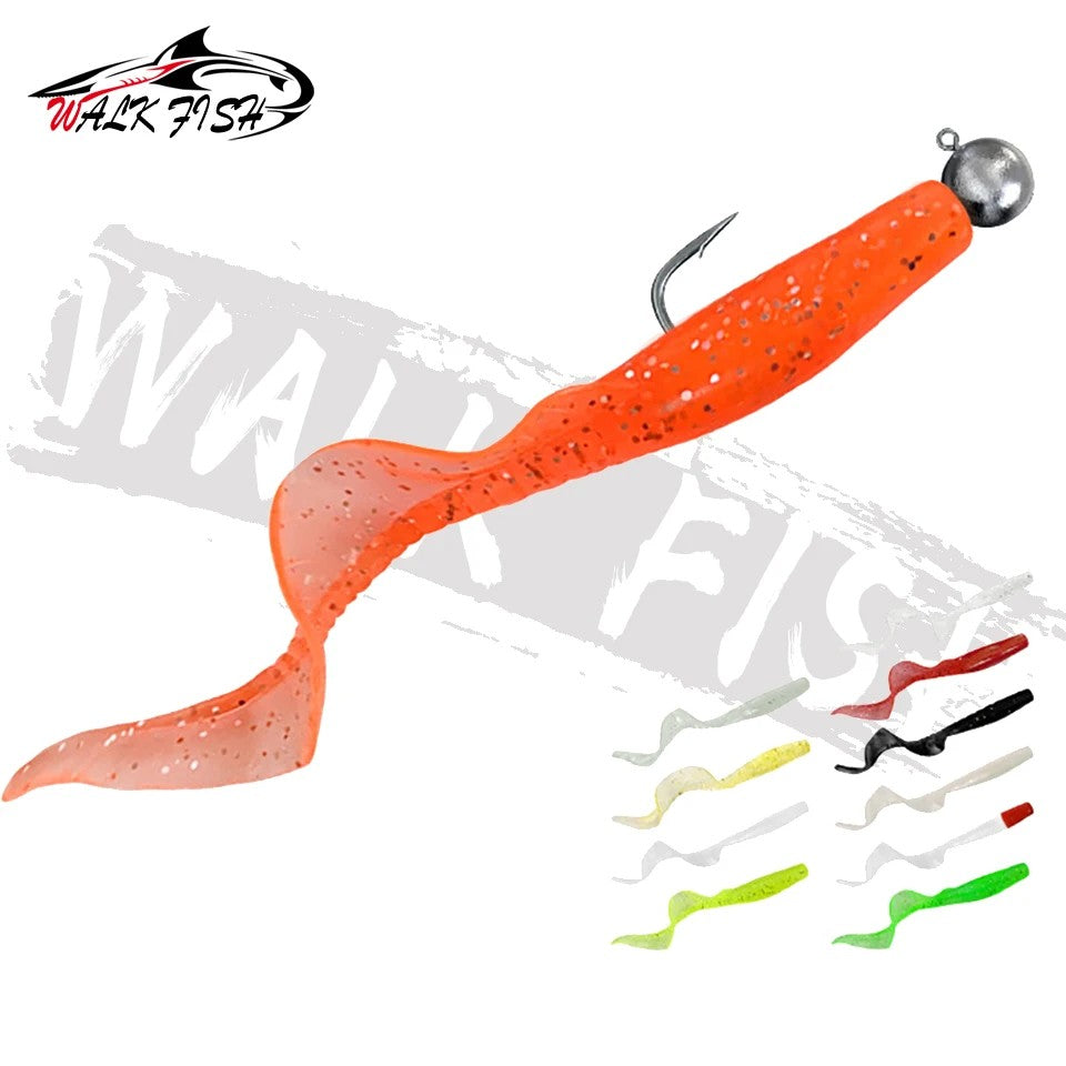WALK FISH 10Pcs Spinpoler 60MM 80MM Iscas de Peixe Realistas Minhocas Isca de Silicone Artificial Macia Para Baixo Lúcio Isca Wobbler