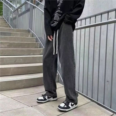Brand Men's Jeans Korean Version Student Casual Pants High Street Straight Loose Wide Leg Jeans Black Grey Blue Baggy Jeans