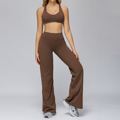 Hearuisavy Sports Set Women Gym H-Back Brushed-Feel Yoga Bra Running Breathable Quick Dry Tight Fitness Top High Waisted Pants