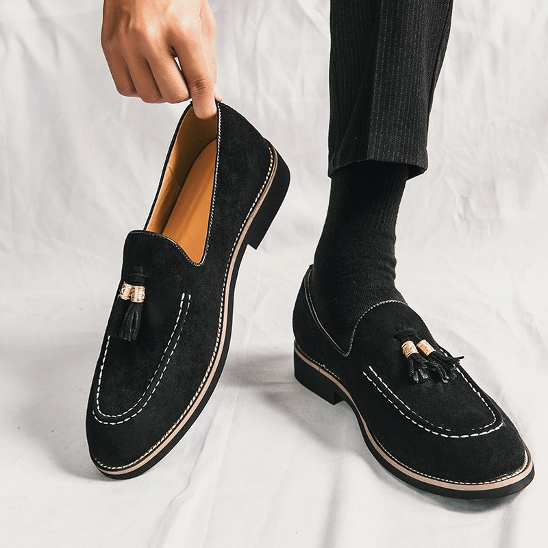 New Fashion Tassel Leather Men Shoes Slip On Loafers Round Toe Patchwork Suede Dress Shoes Man Daily Wedding Party Shoes for Man