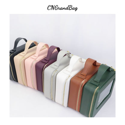 Free Custom Name Genuine Leather Travel Cosmetic Bag Set Colorful Classic Saffiano Portable Wash Bag for Women