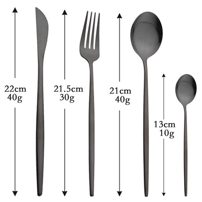 Conjunto de Talheres 24 Peças Preto Fosco em Aço Inoxidável para Cozinha, Faqueiro de Bife, Garfo, Colher, Louça de Mesa