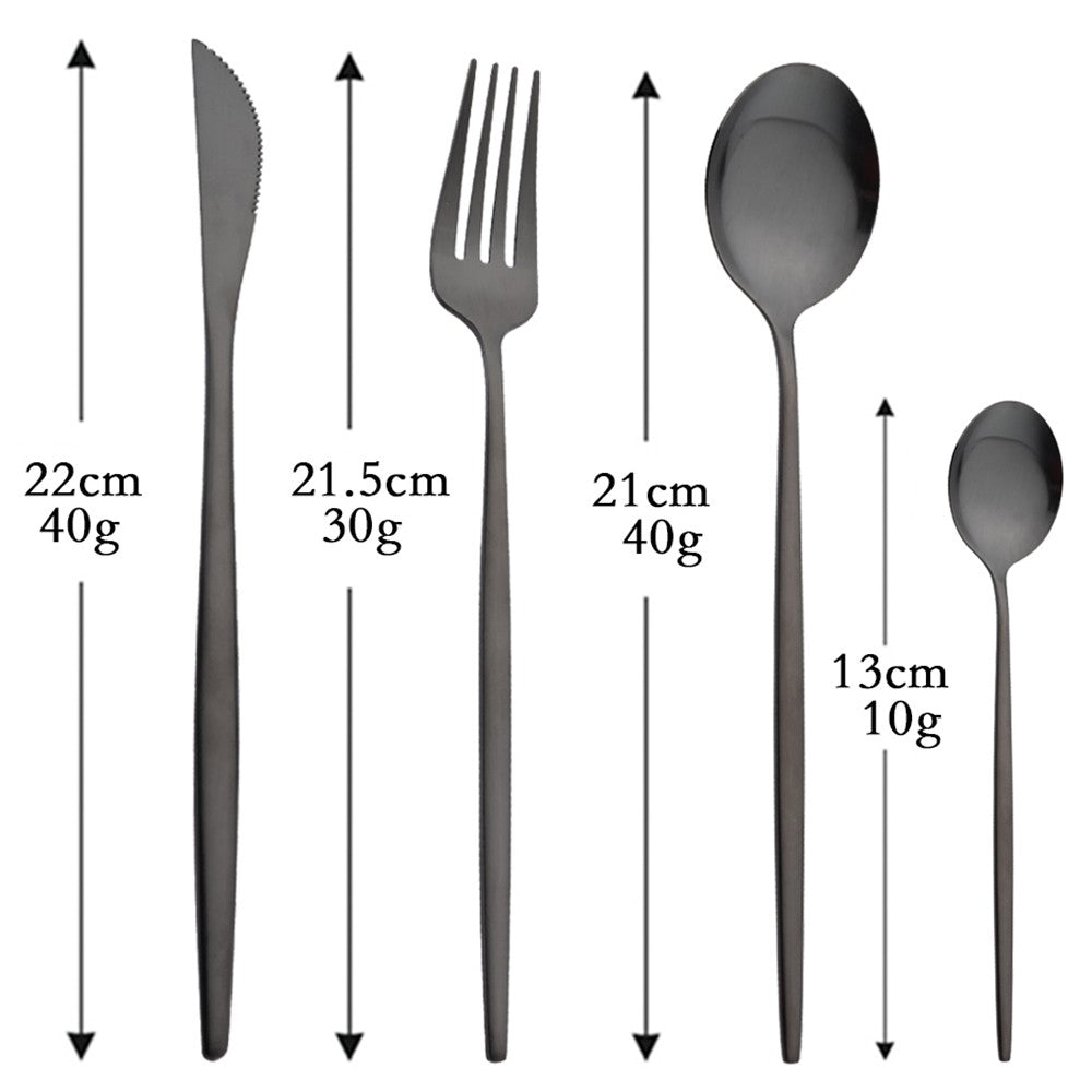 Conjunto de Talheres 24 Peças Preto Fosco em Aço Inoxidável para Cozinha, Faqueiro de Bife, Garfo, Colher, Louça de Mesa