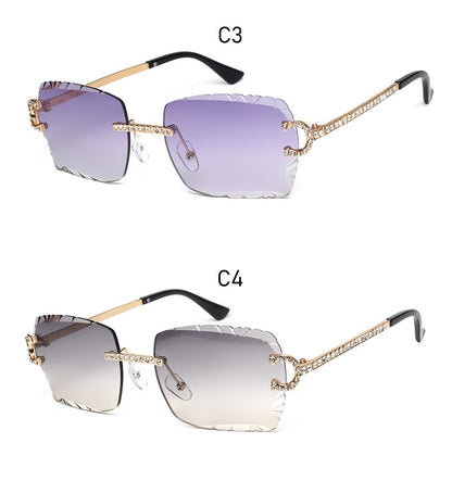 Fashion Rimless Square Sunglasses Vintage Diamond Brand Design Cut Lens Sun Glasses Men Women Metal Frame Luxury UV400 Eyewear