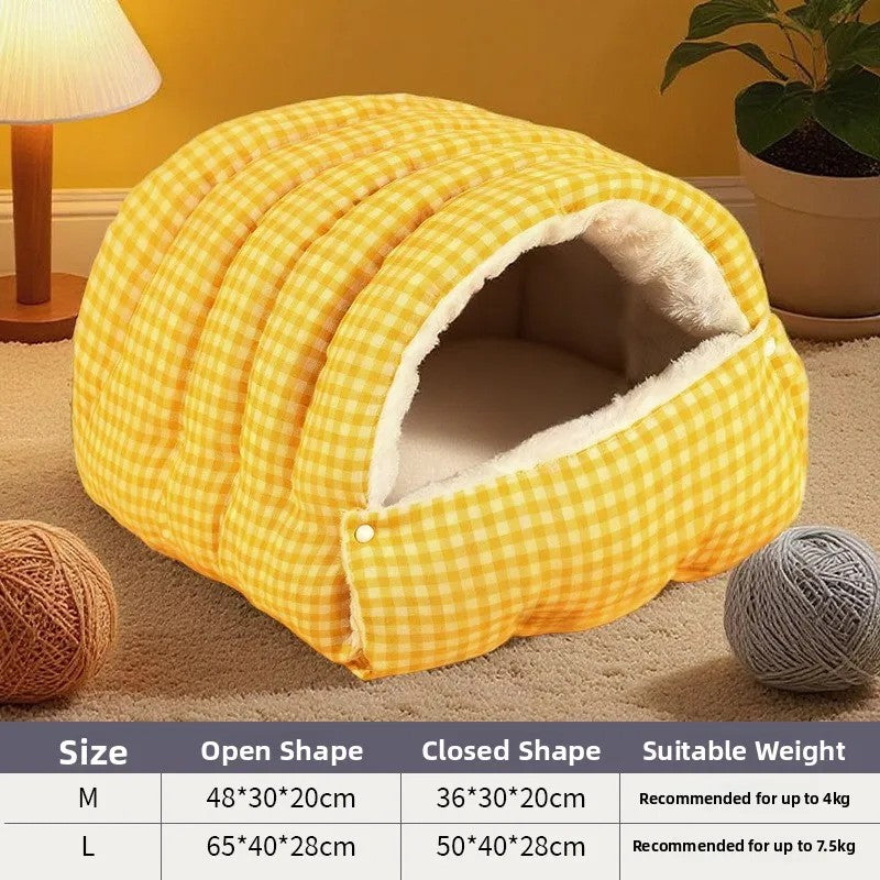 Casa de Inverno Quente e Fechada para Cães, Semiaberta, Tapete para Animais de Estimação Removível e Lavável, Sensação de Cama para Animais de Estimação para Cães e Gatos