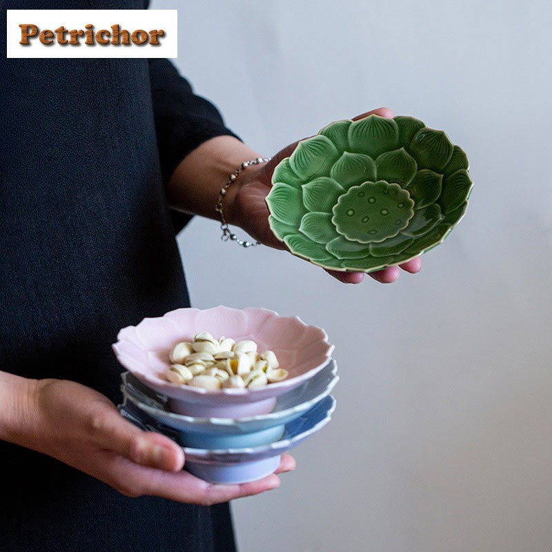 Ceramic Lotus Fruit Dishes Handmade Pastry Plate Self-help Display Home Table Decoration Trays Sharing Plate Supplies Gift Craft