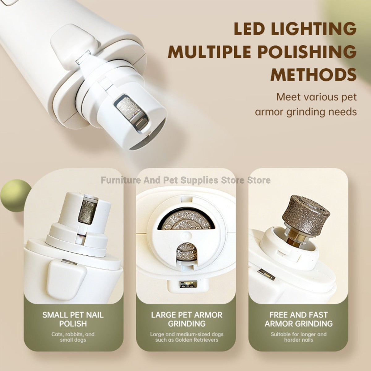 Aparador de Unhas Elétrico 2 EM 1 para Pets com Luzes LED Lixador de Unhas para Pets Aparador e Lixador de Unhas de Cães para Cães/Gatos de Pequeno, Médio e Grande Porte