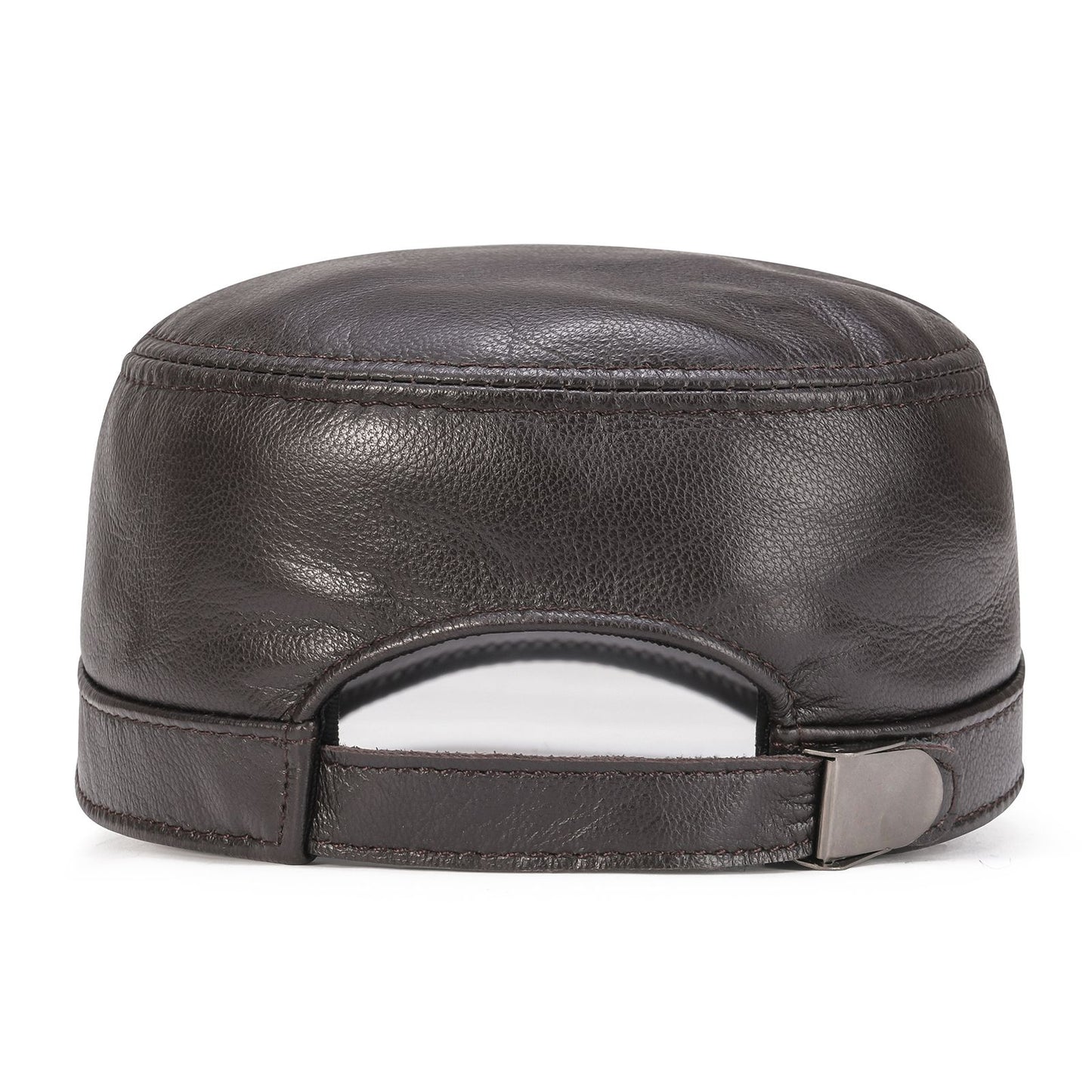 VOBOOM Winter Leather Cadet Army Cap Cabbies Adjustable Soft Flat Top Military Style Hat for Men