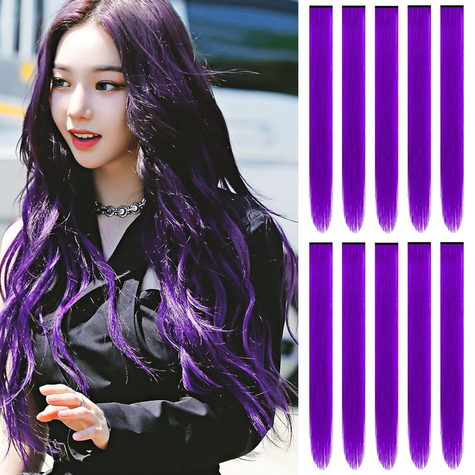 5PÇ/22 polegadas Extensões de Cabelo Coloridas Mechas Presilha em Cabelo Sintético Perucas de Cabelo Roxo para Mulheres Crianças Presente de Halloween Cosplay