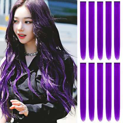5PÇ/22 polegadas Extensões de Cabelo Coloridas Mechas Presilha em Cabelo Sintético Perucas de Cabelo Roxo para Mulheres Crianças Presente de Halloween Cosplay