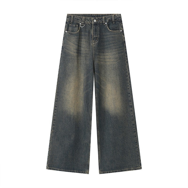 IEFB Calça Jeans Masculina de Verão Azul Velho Lavada Jeans Masculino Reta Casual Masculina Solta Perna Larga Novidade Moda 9C354