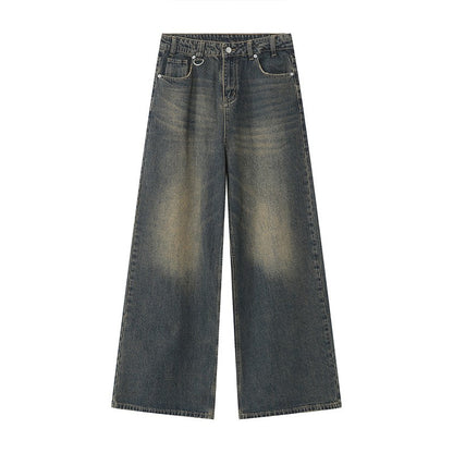 IEFB Calça Jeans Masculina de Verão Azul Velho Lavada Jeans Masculino Reta Casual Masculina Solta Perna Larga Novidade Moda 9C354