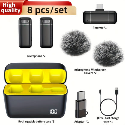 Microfone de Lapela com Estojo de Carregamento Mini Microfone Sem Fio para Celular Android IOS com Função de Cancelamento de Ruído para Gravar Vídeos