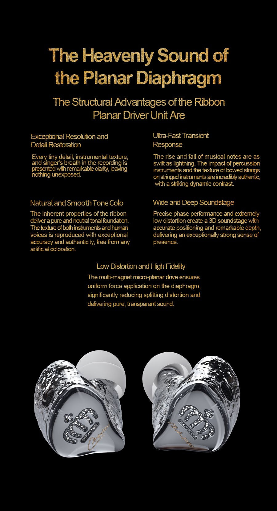 EarAcoustic VSA-PM Crown 11.4mm Planar Ribbon Diaphragm Magnetic Driver 2Pin 0.78mm Wired HiFi Audiophile In-ear Earphone IEMs