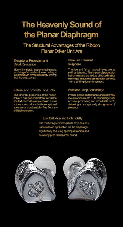 EarAcoustic VSA-PM Crown 11.4mm Planar Ribbon Diaphragm Magnetic Driver 2Pin 0.78mm Wired HiFi Audiophile In-ear Earphone IEMs