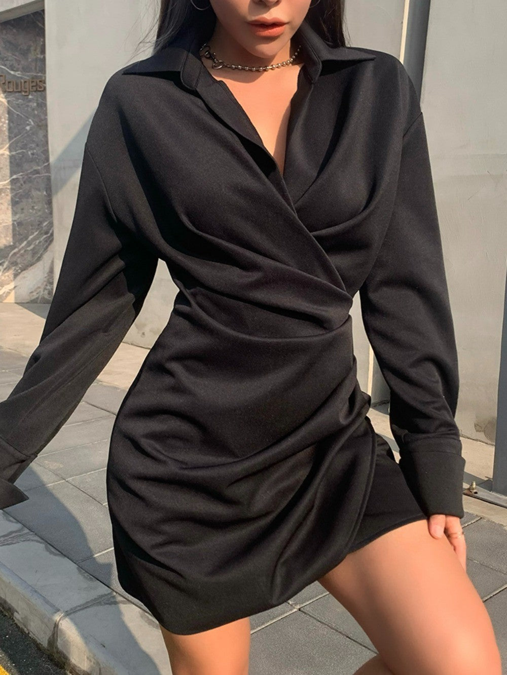 Onyx Shirt Dress Women Long Sleeve Belted Silhouette Autumn Winter Boss Lady Aesthetic Curve Flattering Minimalist PowerDressing