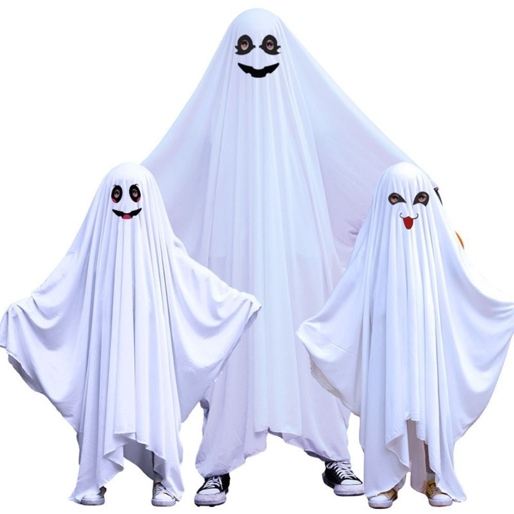 Hooded Halloween Cloak Cape Fright Clothes Smile Face Ghost Poncho Robe Funny Cosplay Black Eye Ghost Cosplay Costume