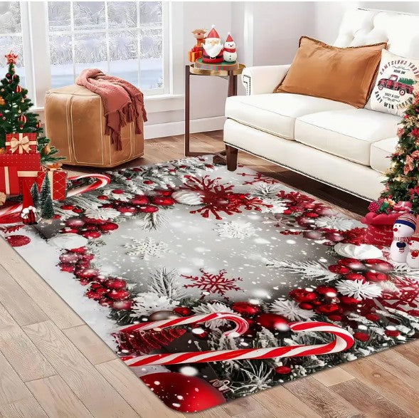 1PCS Christmas Snowflake Area Mat Red with Gold and White Snowflakes  Living Room Bedroom Decoration Holiday Home Decoration