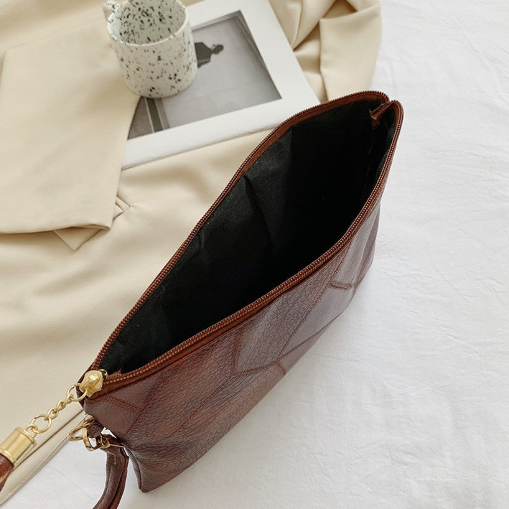 Casual Tassel Handheld Bag Korean Style Solid Color Zipper Coin Purse PU Leather Handbag Small Item Bag Men