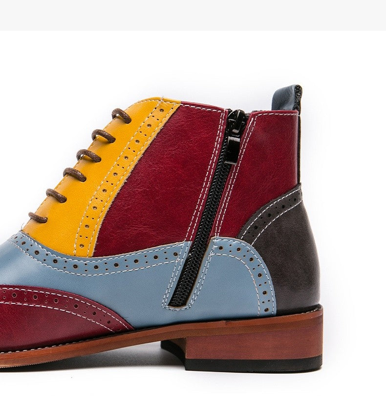 Luxury Fashion Men Leather Boots Flats British Style Sharp Pointed Color Matching Men Shoes Mens Slip-on Outdoor Flats Size 48