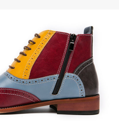 Luxury Fashion Men Leather Boots Flats British Style Sharp Pointed Color Matching Men Shoes Mens Slip-on Outdoor Flats Size 48