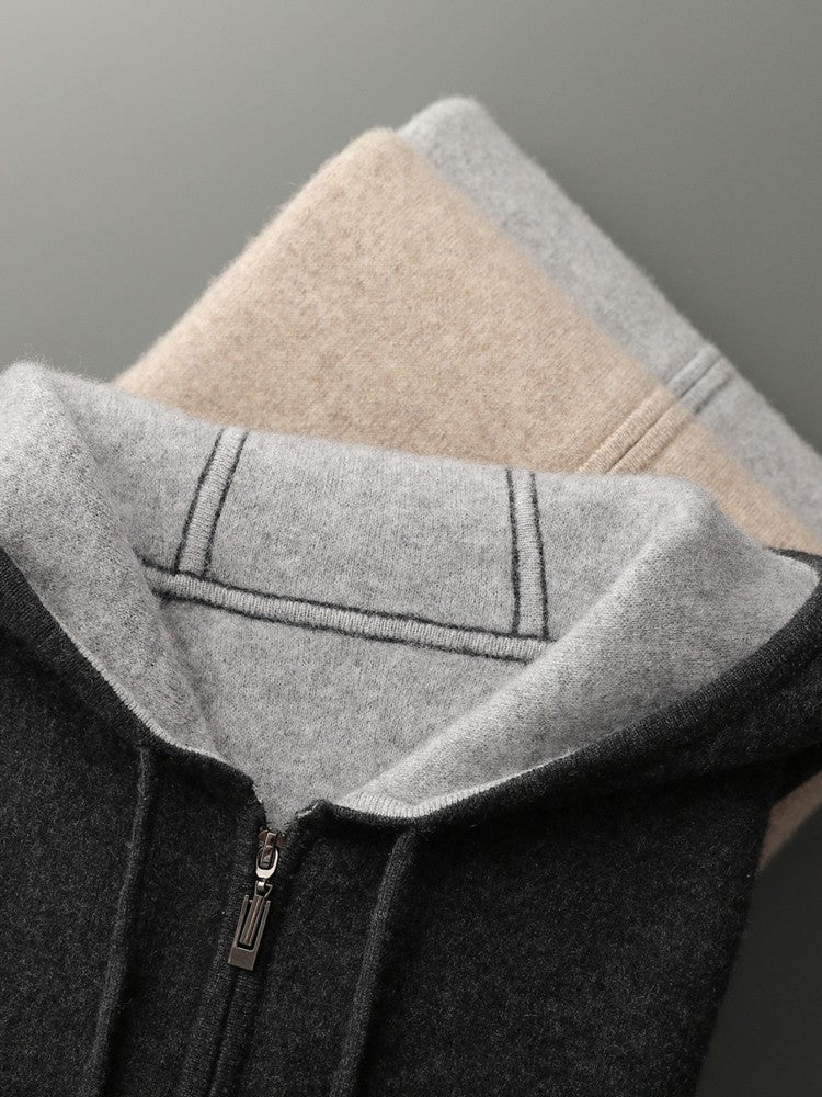 ADDONEE Men's 100% Wool Hoodie Cardigan Straights Leg Pants Set Autumn Winter Thick Cashmere Knitwear Sweater Trousers Suit