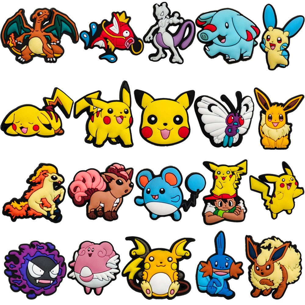 20/27/47pcs Set Cute Pikachu Charizard Figures Pokemon Hole Shoes Charms Diy Buckle Accessories Pvc Cartoon Decoration Gift