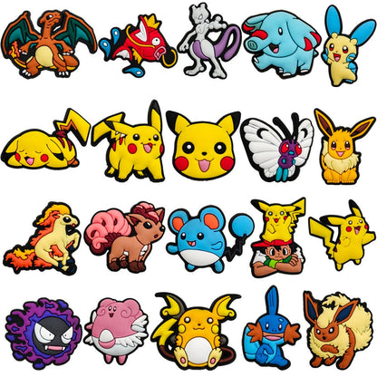 20/27/47pcs Set Cute Pikachu Charizard Figures Pokemon Hole Shoes Charms Diy Buckle Accessories Pvc Cartoon Decoration Gift