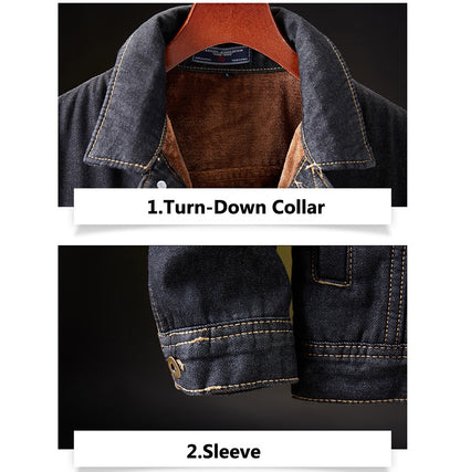 Winter Men's Denim Jackets Fashion Men Retro Streetwear Punk Motorcycle Cowboy Coats Man Lapel Fleece Warm Jean Jacket Clothing